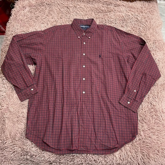 RALPH Lauren Polo Dark Burgundy Checkered Long Sleeve Button Shirt - Picture 1 of 8